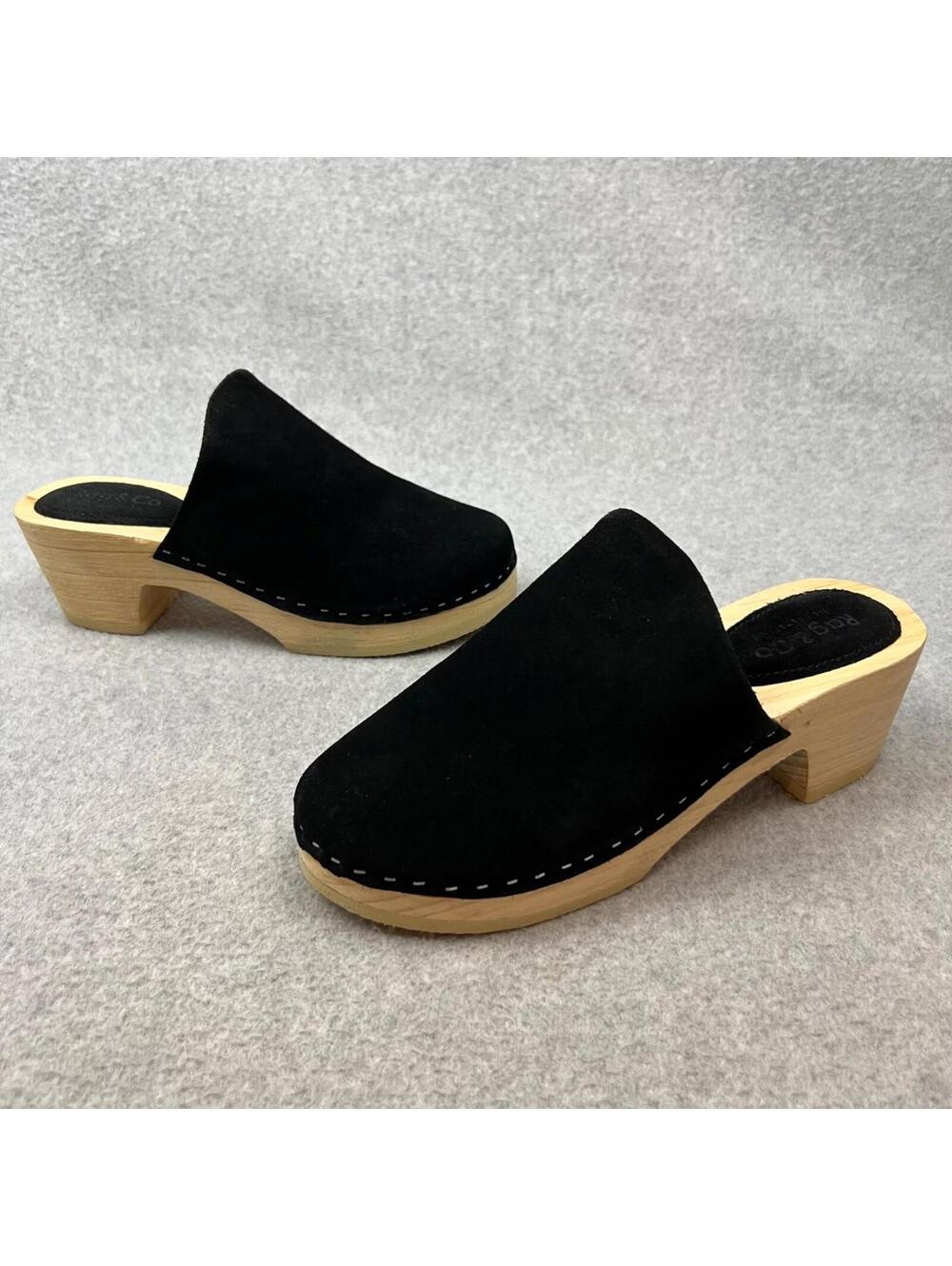 y2k 90s Rag & Co Solid Wooden Chucky Clogs Suede Womens Size 8 Boho MCM
